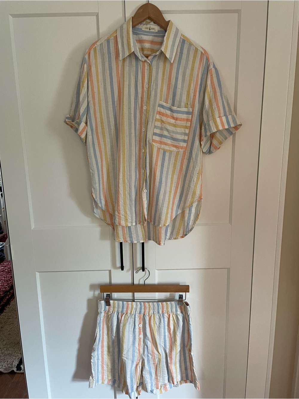 Oddbird Nese Striped Cotton blend Button-Up Set in Pastel Multicolor